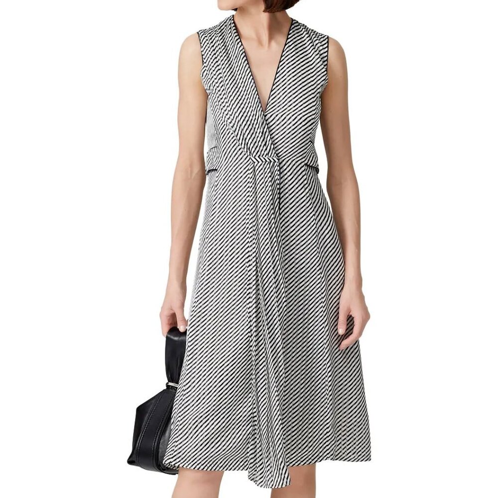 DEBORAH LYONS Ashley Midi Wrap Dress Black/White Striped - US Size 16